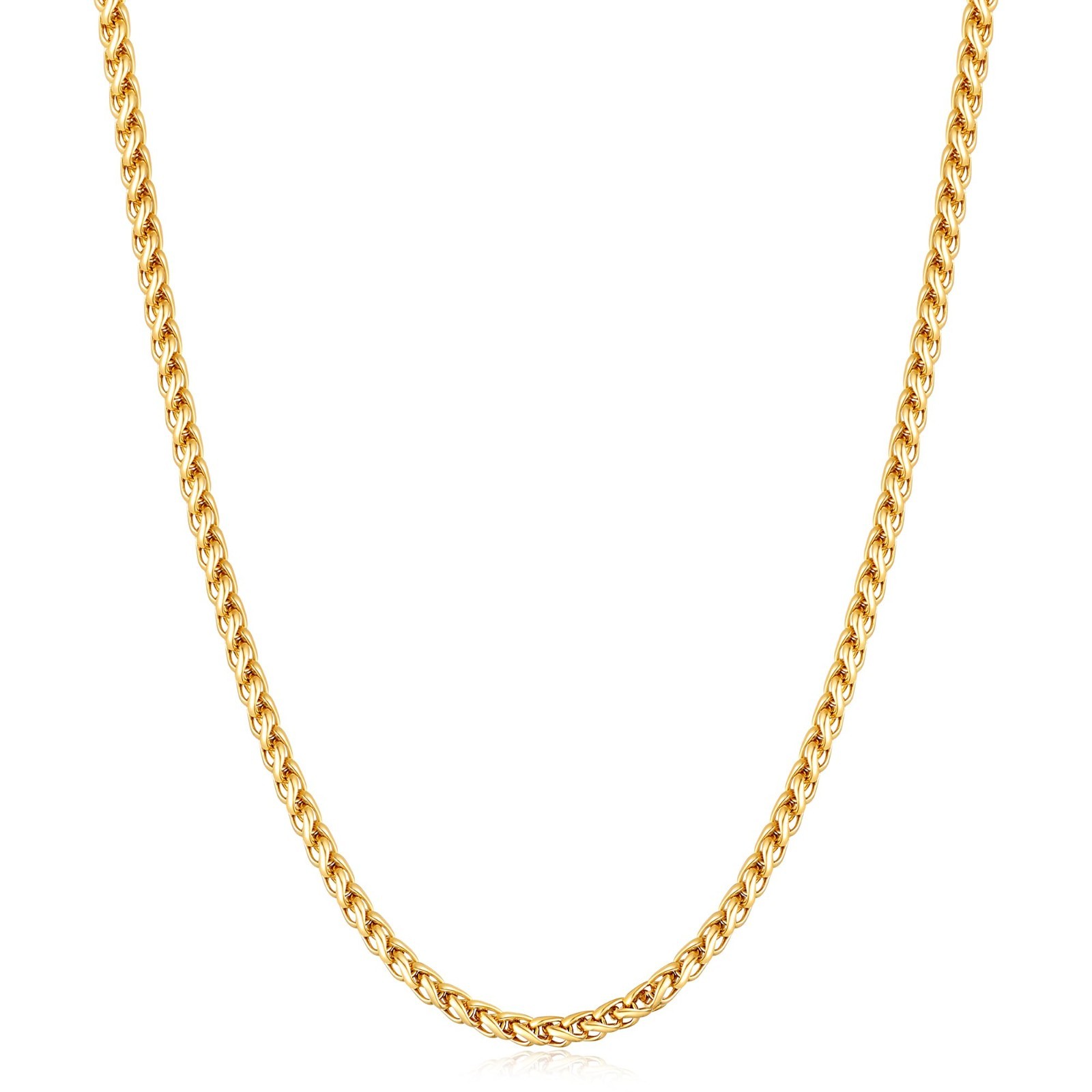 14K Gold Plated Wheat Chain Necklace, Stainless Steel 16-28 Inch, 2-5mm Unisex