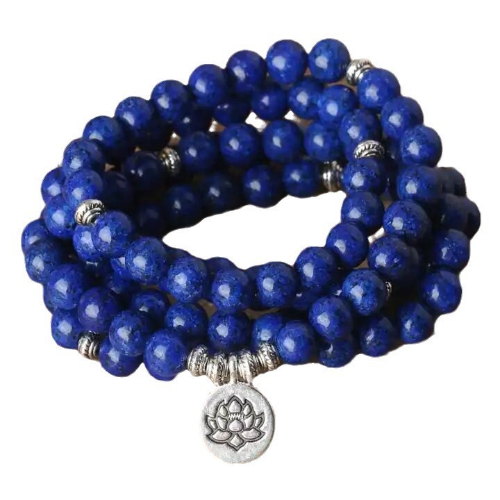 108 Mala Beads Prayer Lapis Lazuli Necklace Multi Strands Healing Yoga Prayer