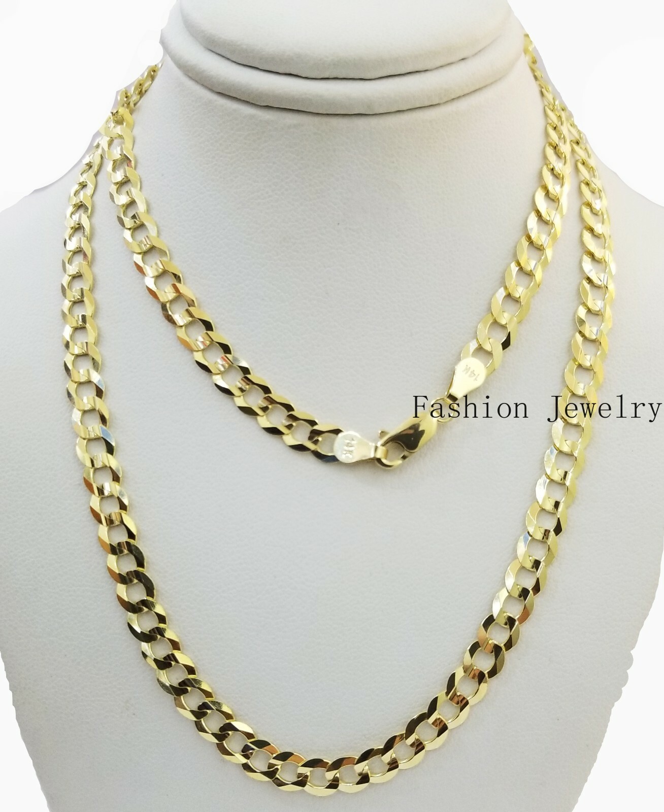 14K Yellow Gold Solid 3mm-10mm Curb Cuban Chain Link Necklace Bracelet 7″- 30″