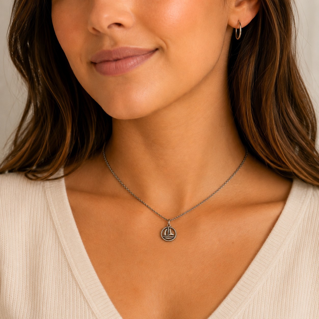 Silver Tone Sailboat Pendant Necklace Nautical Coastal Minimalist Jewelry