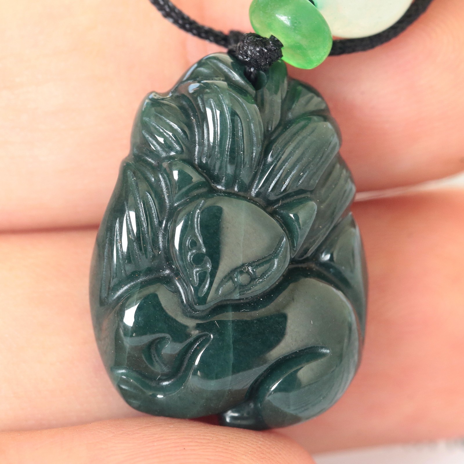 Video Certified Green Burma 100% Natural Jadeite Fox Pendant Type A Jadeite 灵瑞天成