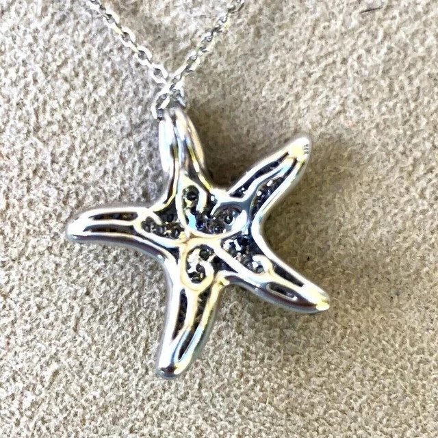 1.6Ct Round Cut Simulated Blue Sapphire Starfish Pendant 14K White Gold Plated