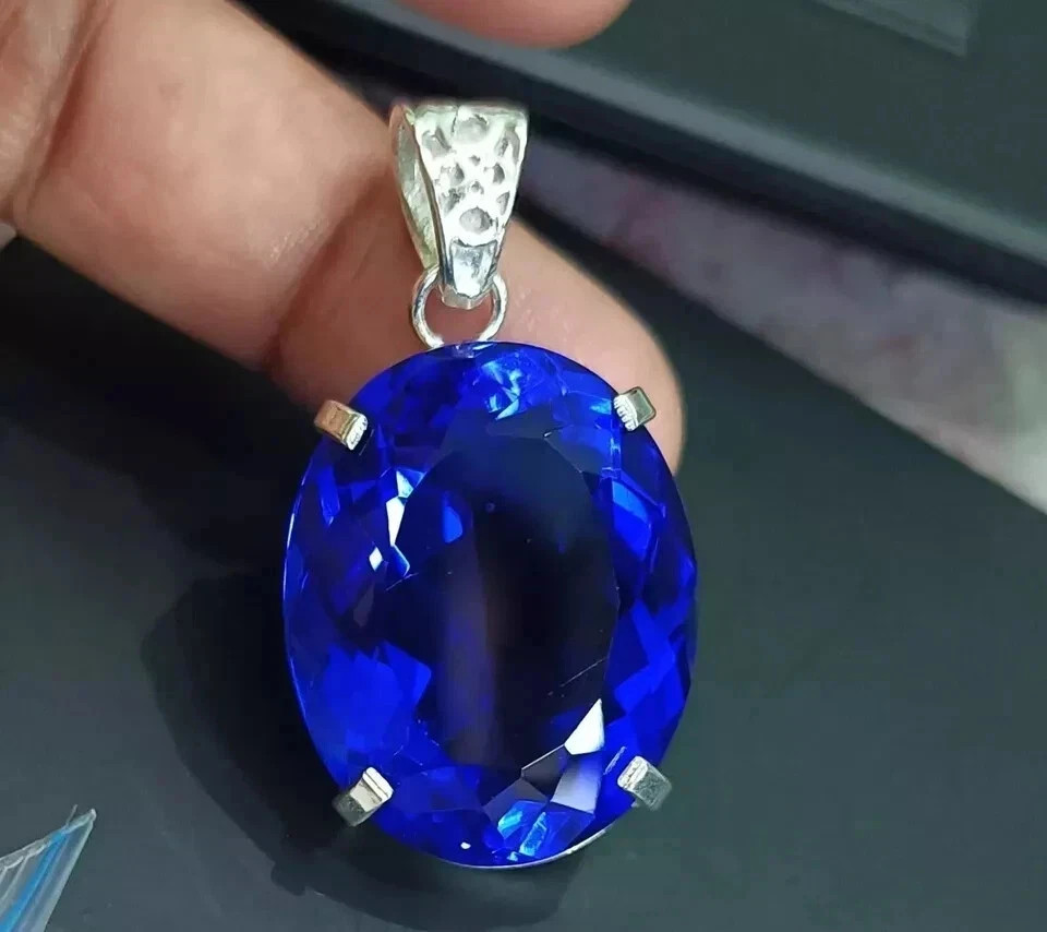 85 CT+ Flawless Deep Blue Tanzanite Pendant 925 Sterling Silver Plated Jewelry