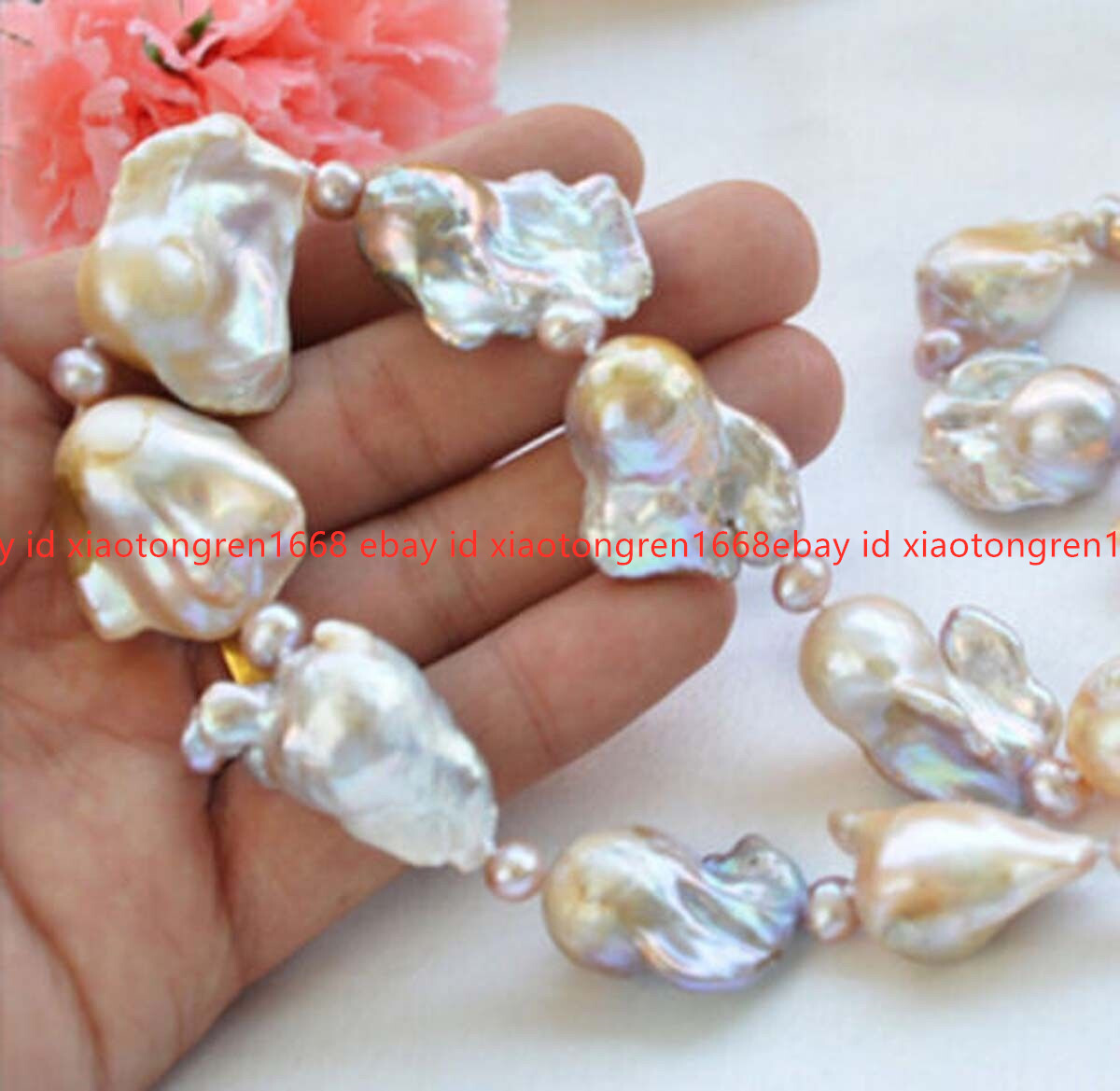 HUGE 15X20MM PINK LAVENDER BAROQUE KESHI REBORN PEARL NECKLACE 18-30 INCHES