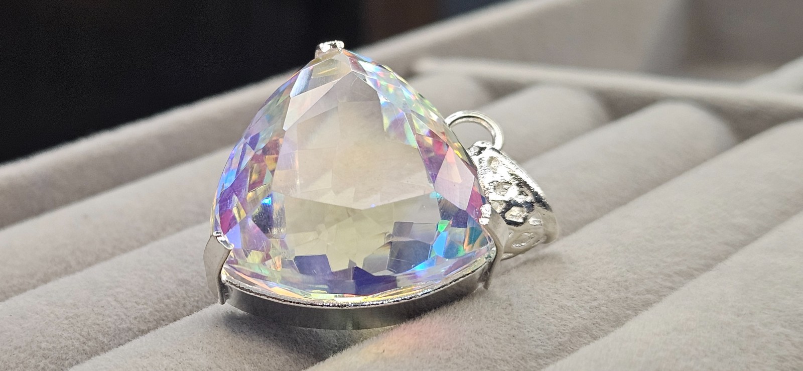 Certified Lab created Bi-Color A++Mystic Topaz Trillion 88-90 Ct Pendant Locket