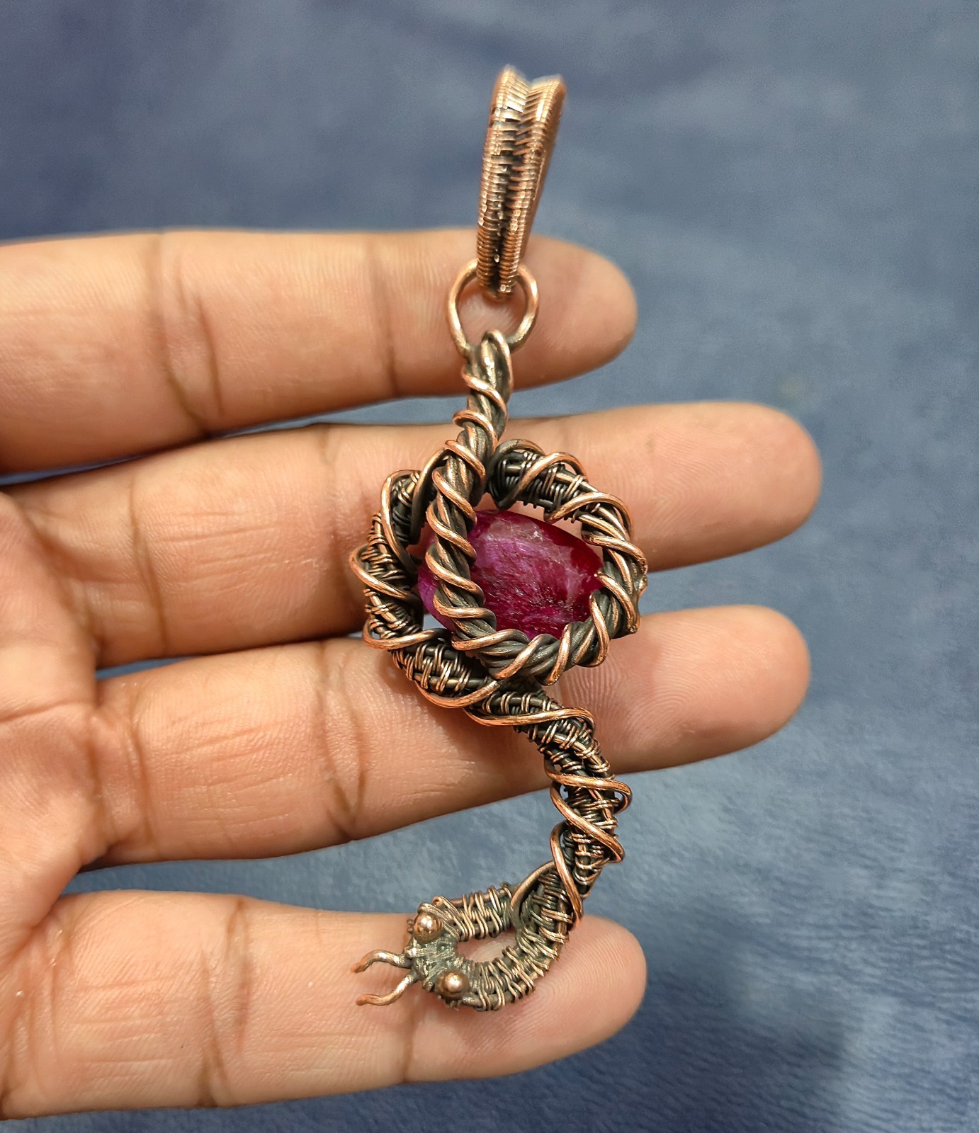 Faceted Kashmir Ruby Copper Wire Wrapped Jewelry Gemstone Handmade Pendant