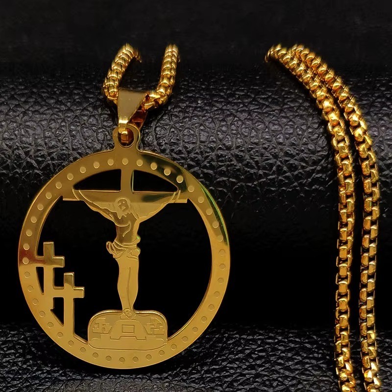 60cm Gold Stainless Steel Cross Necklace for Men Mens Chain Pendant Jewelry Gift