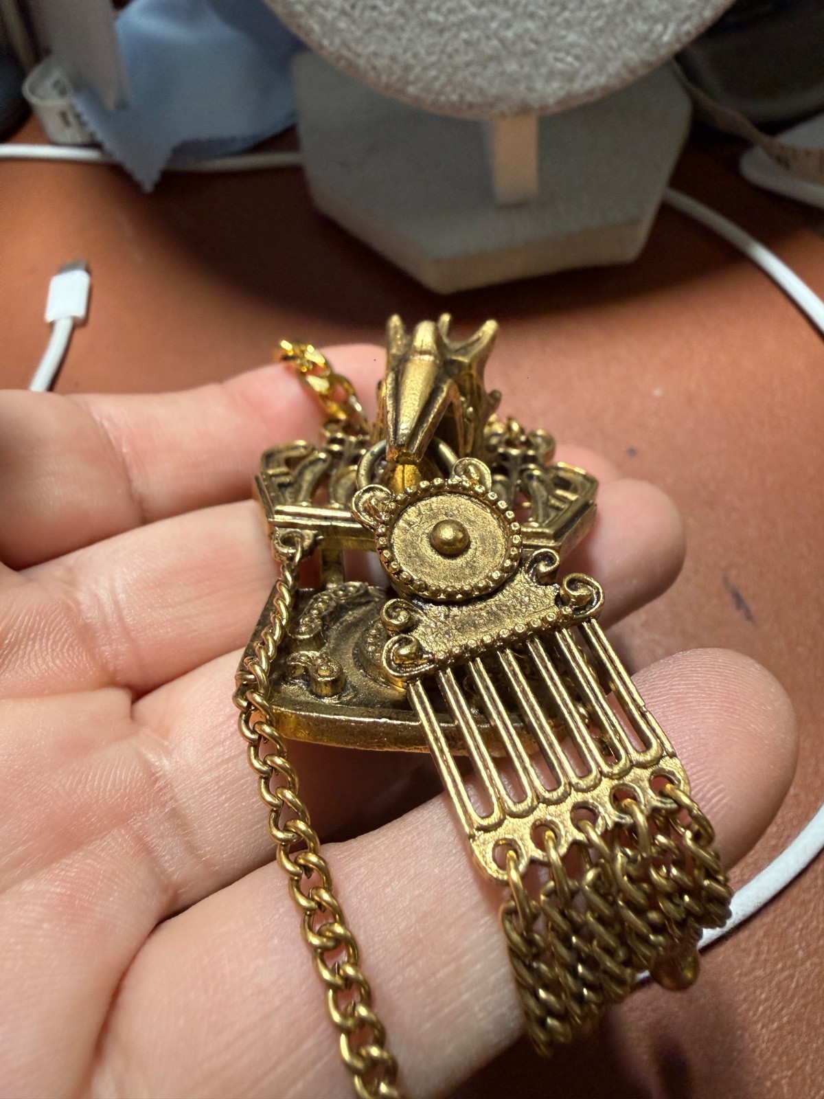 Rare Cuahutemoc Aztec Descending Eagle Necklace by Trigere, circa 1950s (#H)
