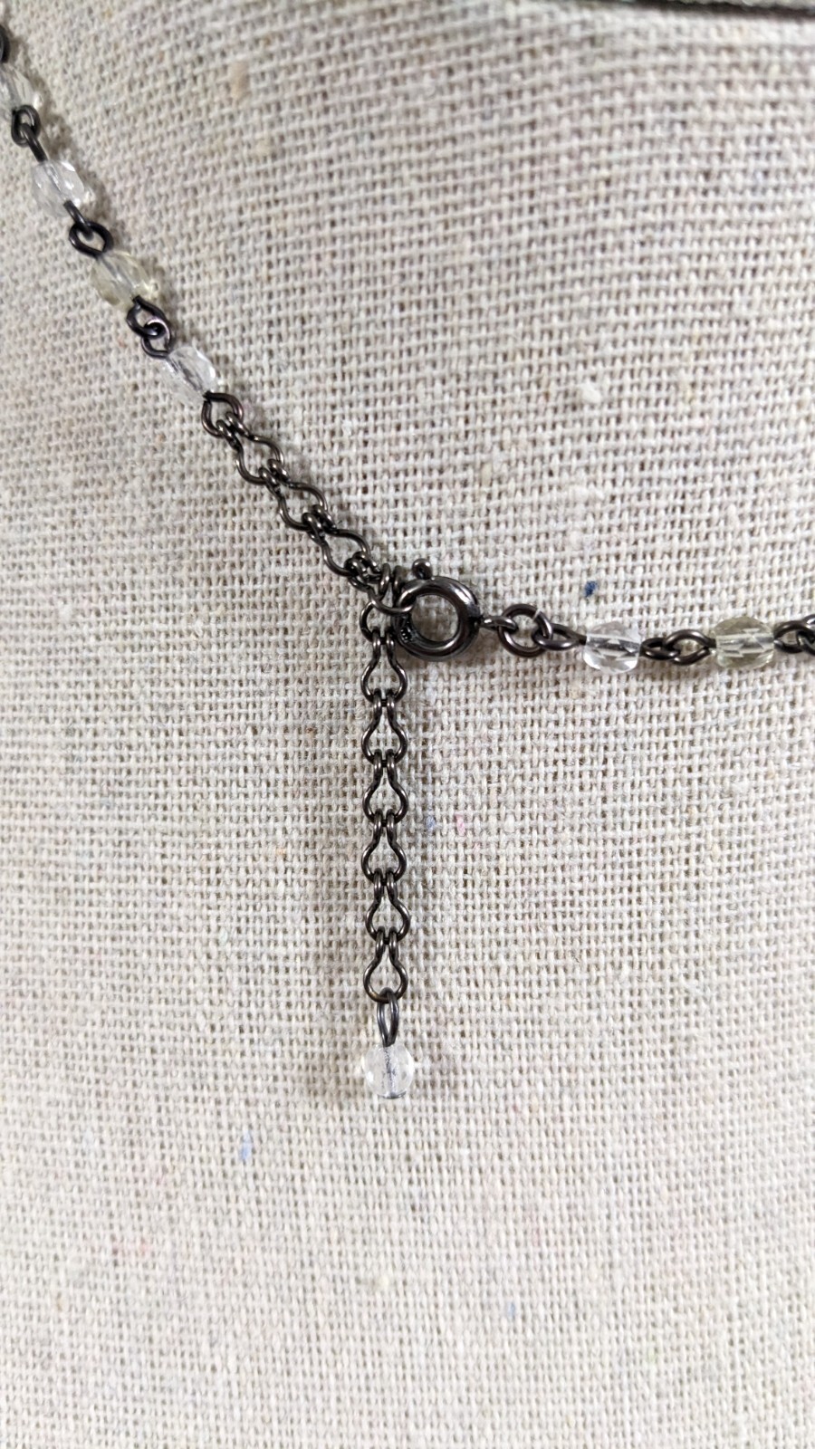 Ben Amun Crystal Dangle Necklace Silver Toned White Colorless Beads Rhinestones