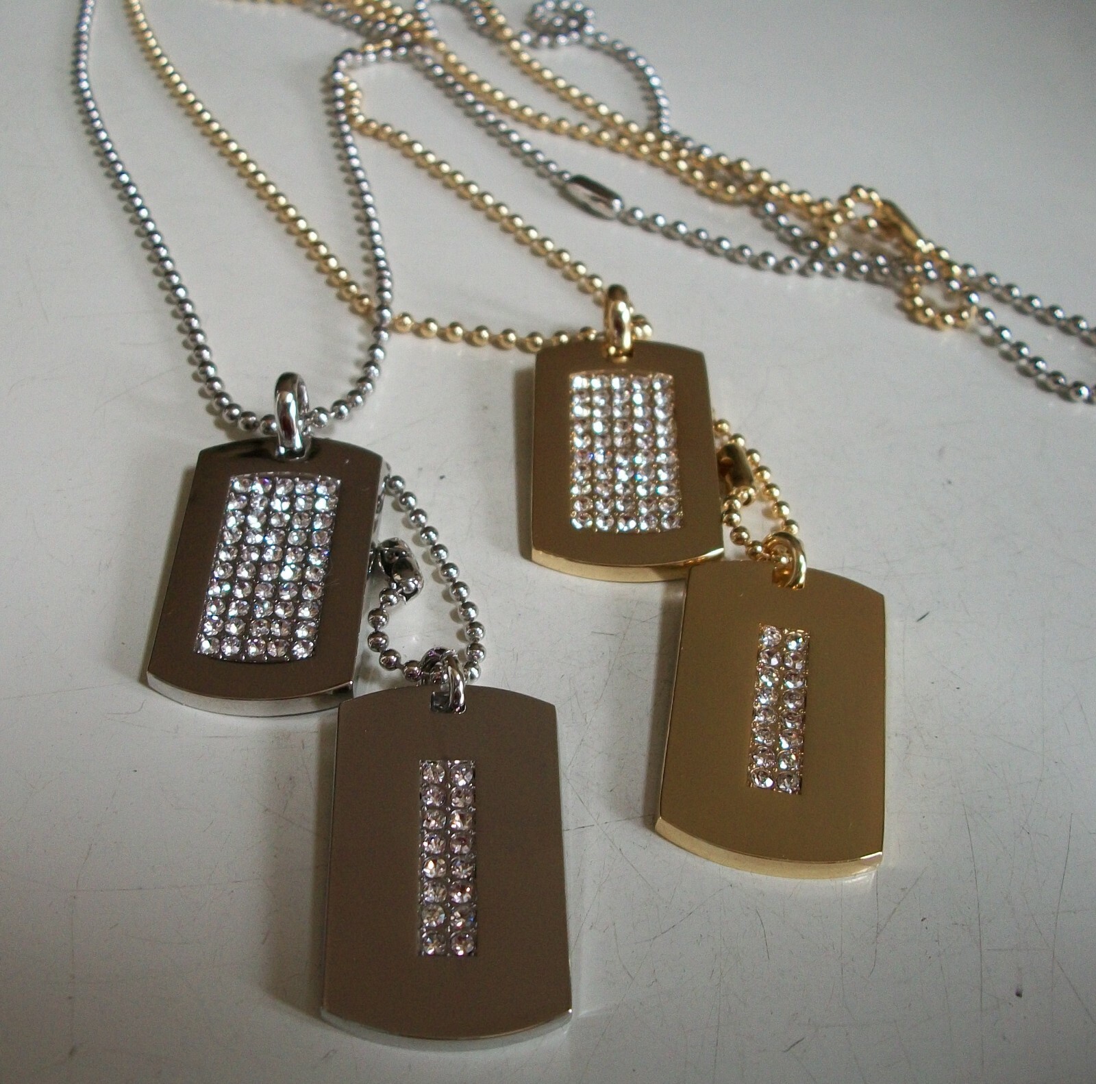 MEN’S BLING FASHION SILVER/GOLD PLATED DRESSY DOUBLE DOG TAG & CHAIN