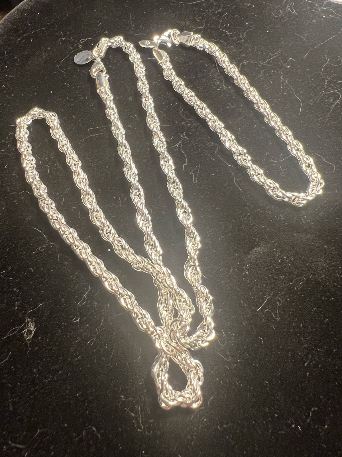 20” 4mm Silver Tone Rope Chain, 7.5” 4mm Rope Bracelet Fashion Jewelry.