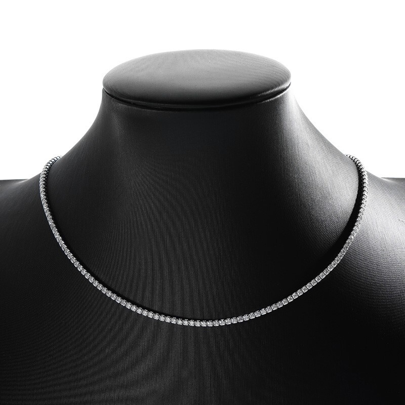 2mm Real Moissanite Tennis Chain Necklace 925 Sterling Silver Adjustable Choker