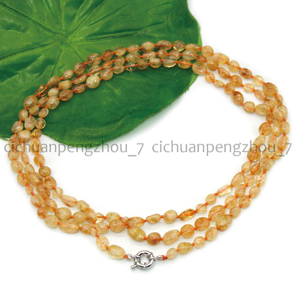 8-10mm Natural Yellow Citrine Crystal Irregular Gems Beads Necklace 14-50”