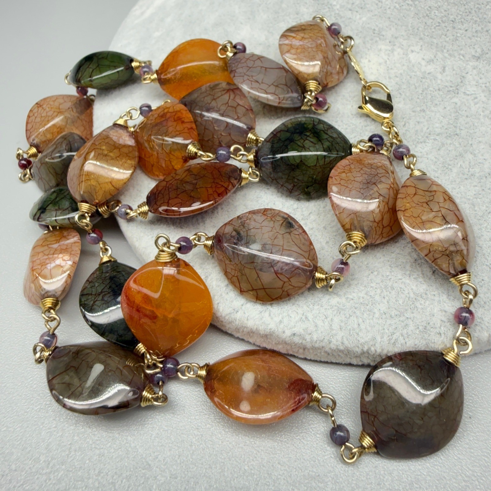Multi-Color Acrylic Dragon Vein Bead Chain Necklace 32″ Fall Colors Bohemian
