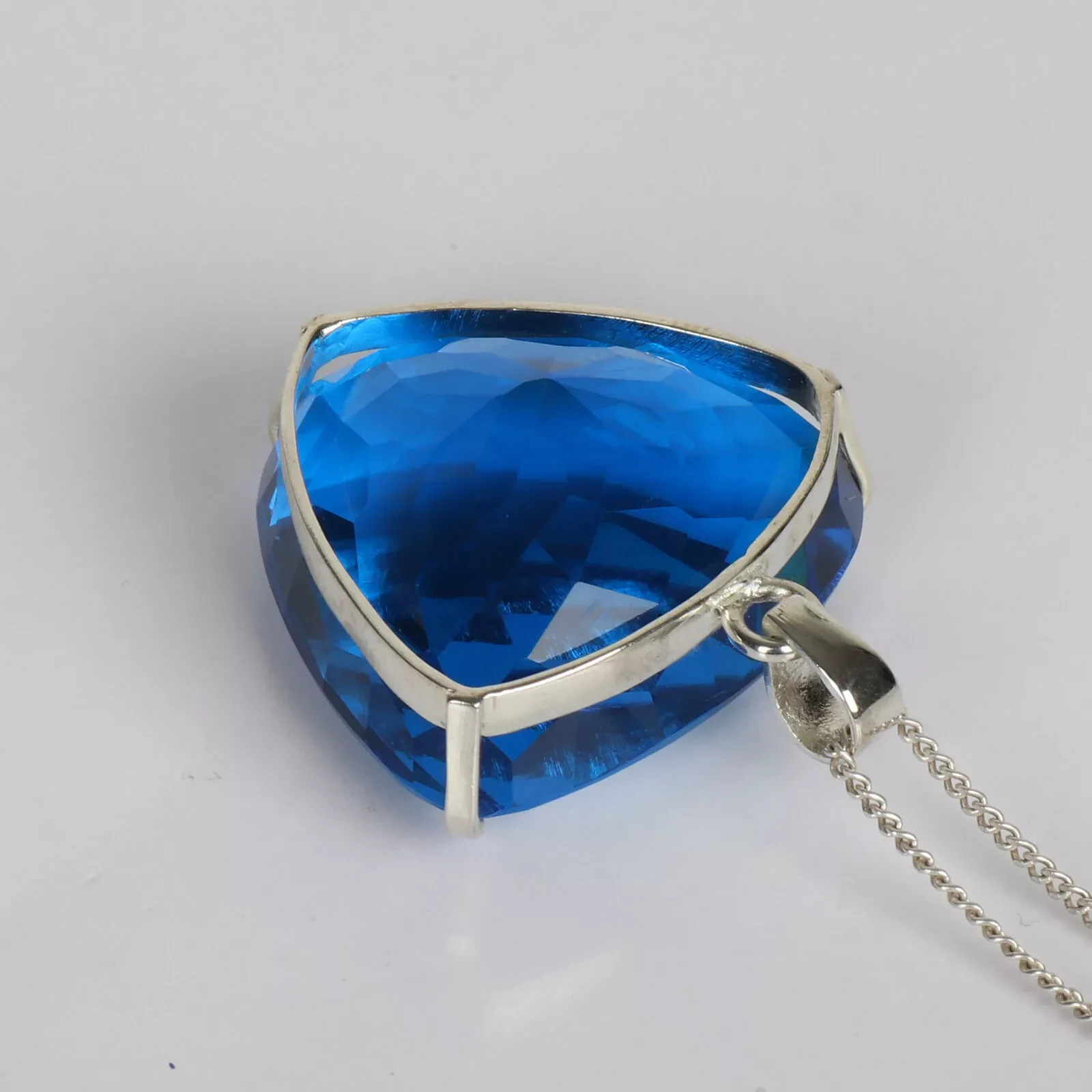 81.50 Ct Trillion Blue Topaz Pendant Sterling Silver Pendant Gemstone Jewelry