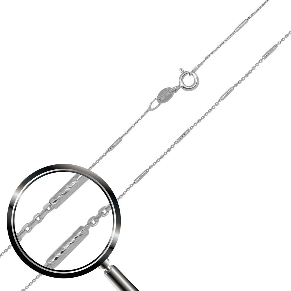 Sterling Silver Rhodium Finish Diamond Cut Bar 1mm Link Chain Necklace