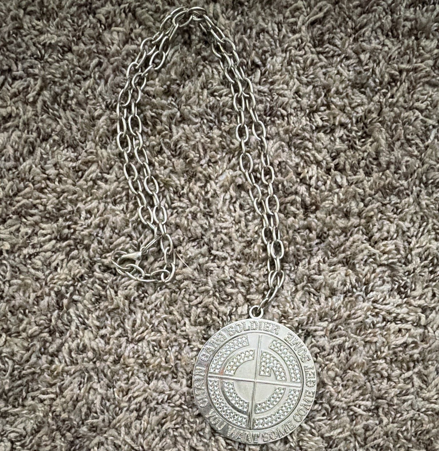 WWE Round Medal Pendant Necklace Silver Metal Oval Link Chain