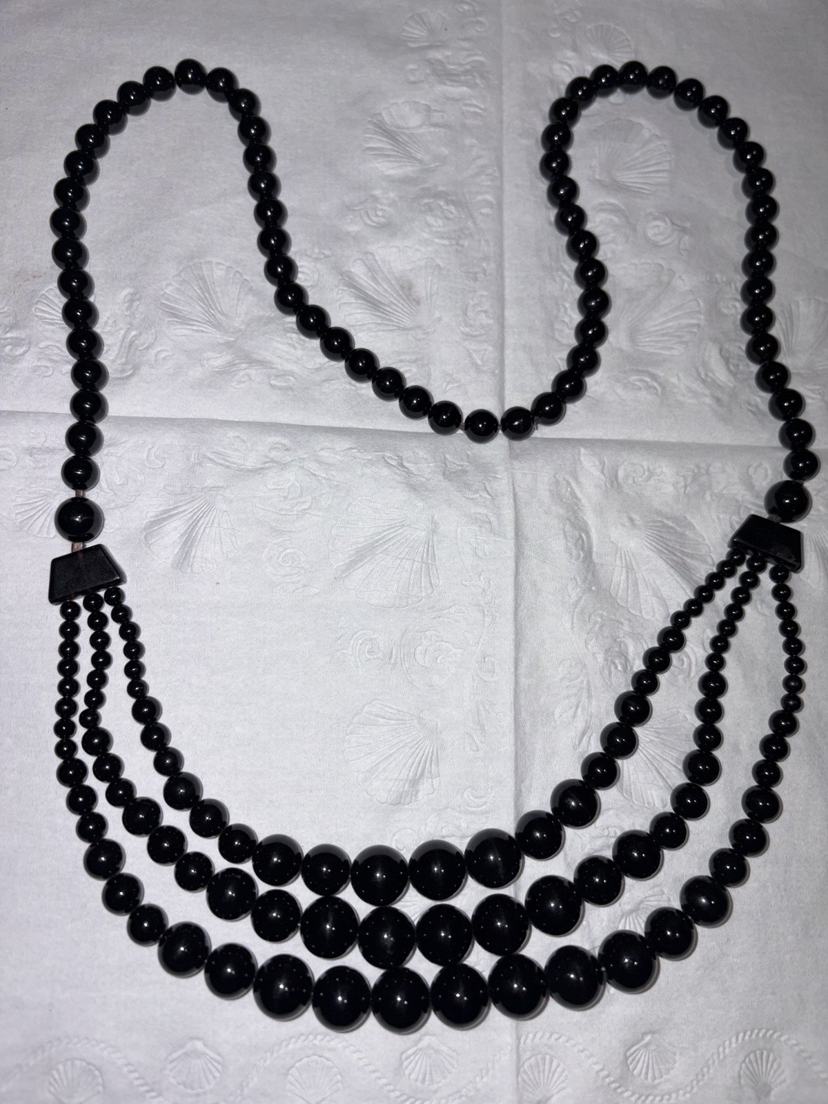 Black Layered Multi-Strand Beaded Statement Necklace Plastic Ball/Bead Chain