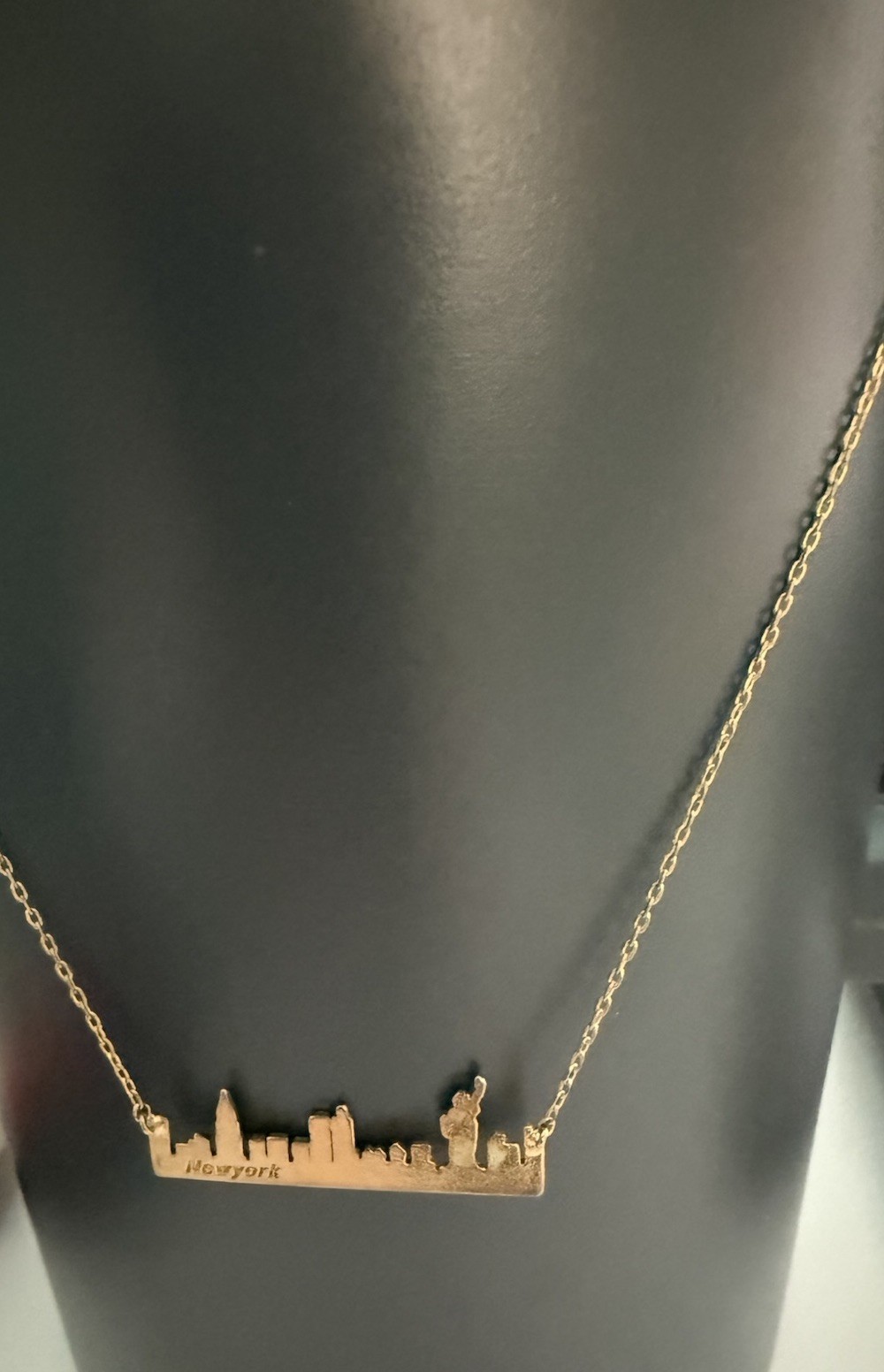 Bar Necklace New York City Skyline GOLD Plated Statue Of Liberty Engraved NYC