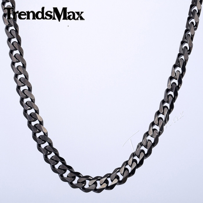 11mm Mens Chain Black Tone Curb Cuban Link Stainless Steel Necklace 18-28inch