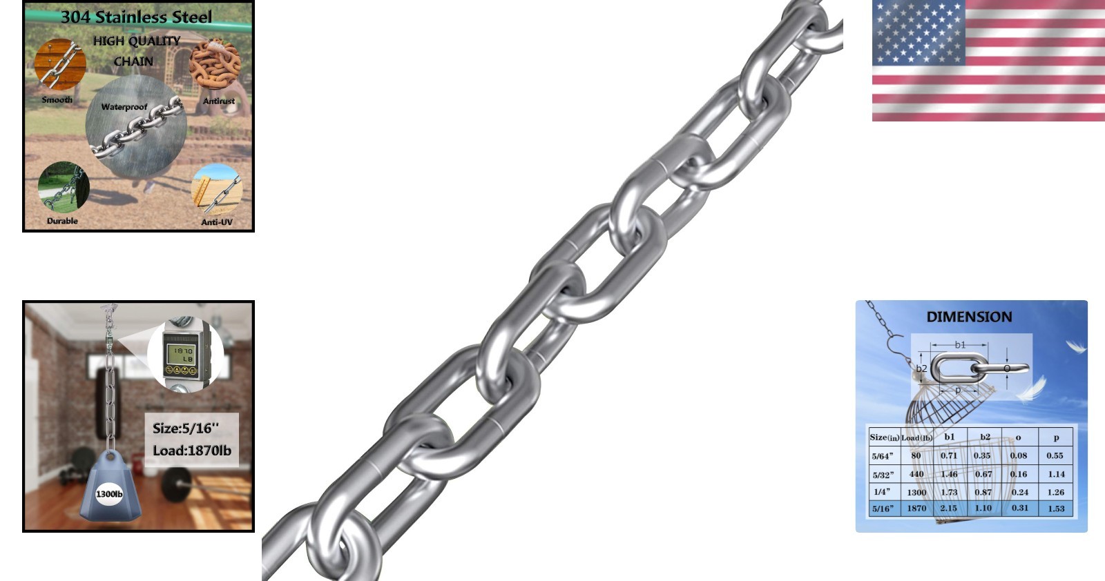 6.5ft Stainless Steel Link Chain – Heavy-Duty, Corrosion-Resistant 5/16in Size