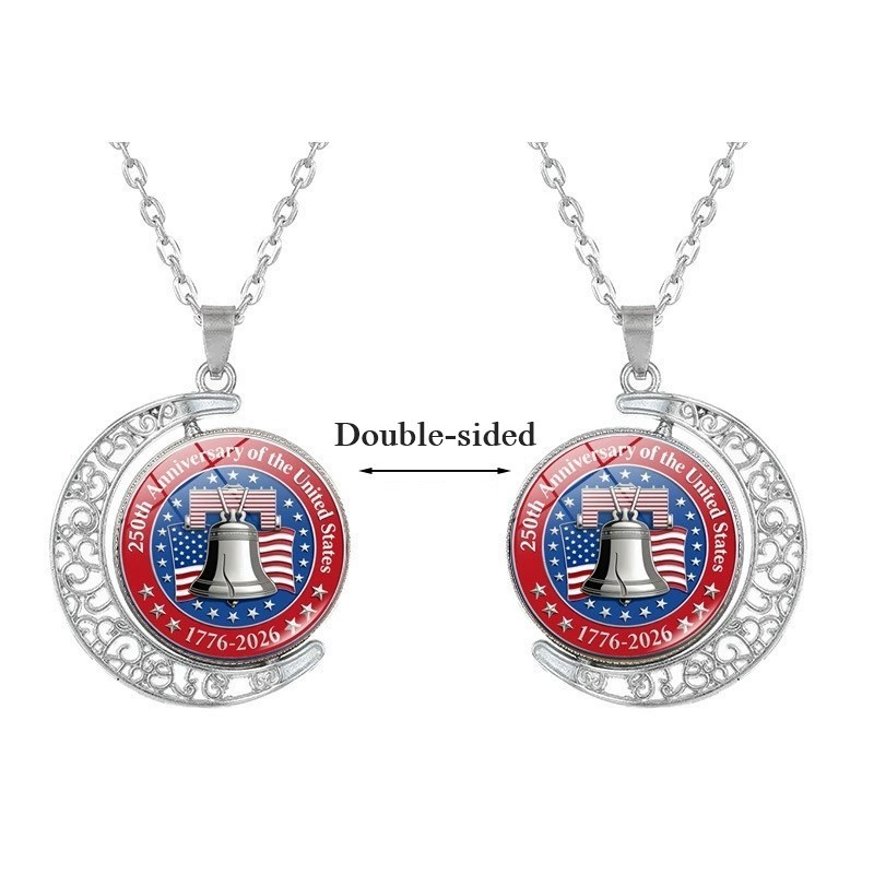American 250th Anniversary Double-Sided Rotating Moon Alloy Necklace