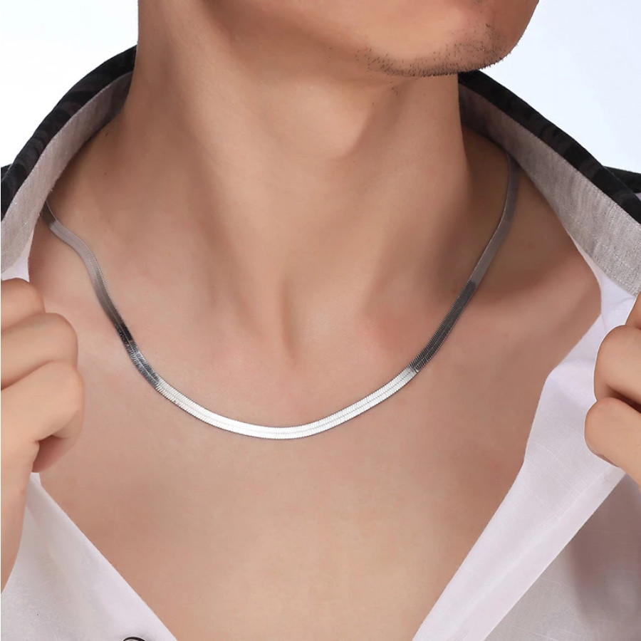 Herring Bone 4mm Flat Chain Necklace Silver 19″