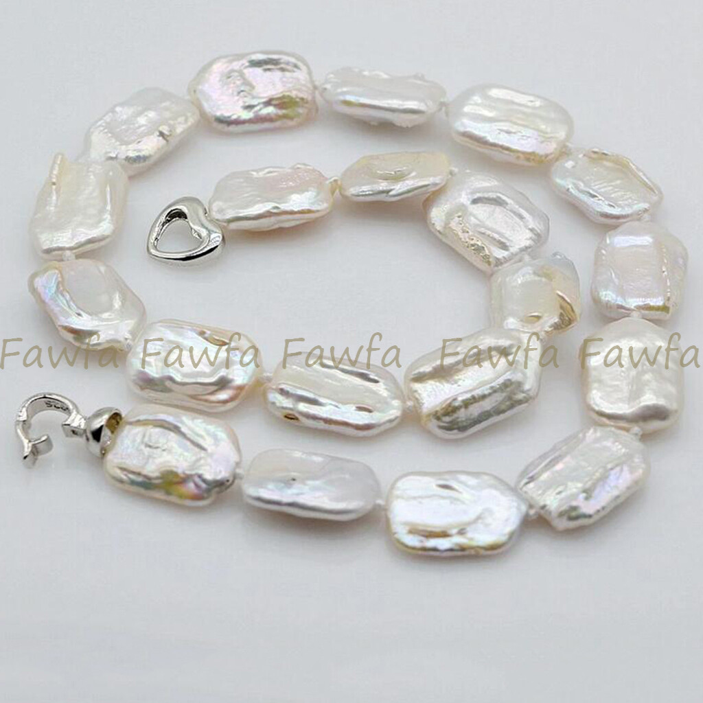 Genuine Natural 15x20mm White Rectangle Baroque Pearl Beads Necklace 14-36″