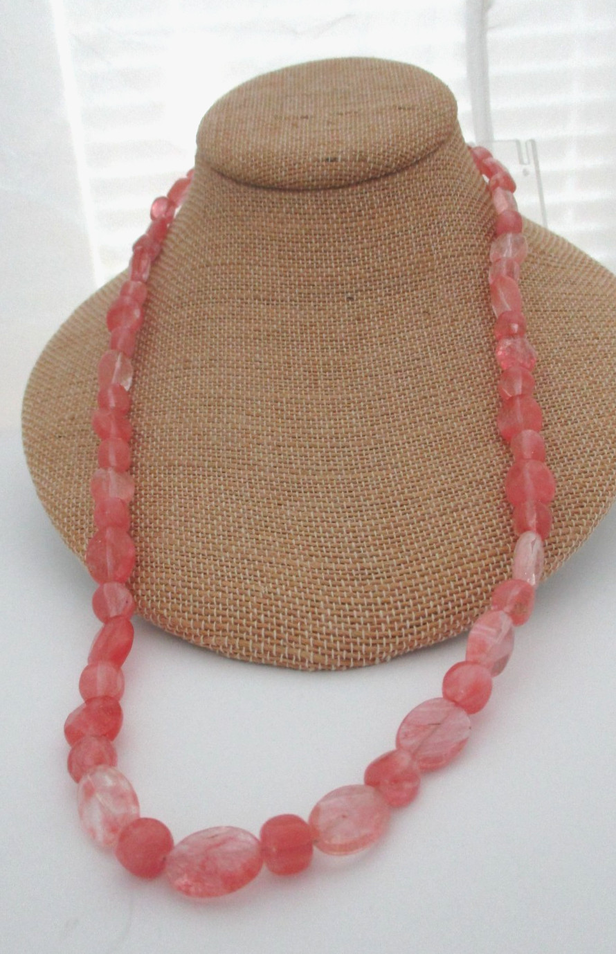 Pink CHERRY Quartz  Faceted Beaded  Necklace  Pink  24″