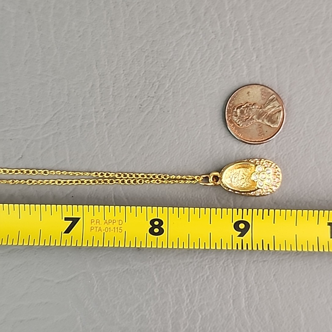Firenza Baby Shoe Charm Necklace May Birthstone Clear Rhinestones Gold Tone 17mm