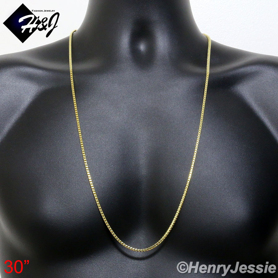 30″MEN 925 STERLING SILVER 2.5MM GOLD PLATED FRANCO BOX CURB LINK NECKLACE*SN6