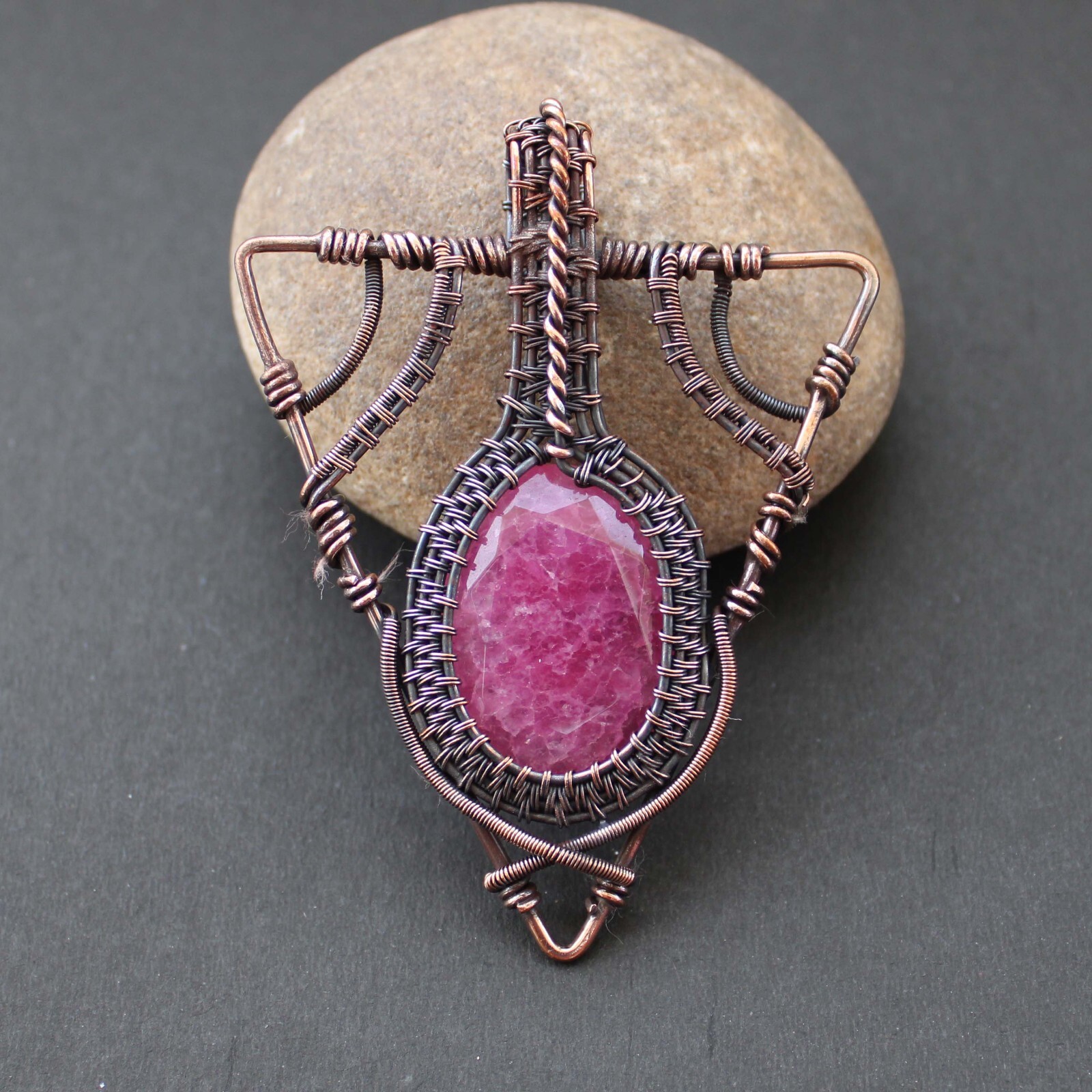 Kashmiri Ruby Handmade Pendant Copper Wire Wrapped Pendant Wire Wrap Jewelry