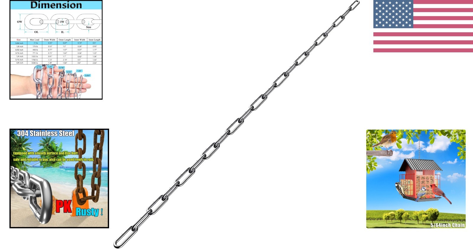 6.5ft Rust-Resistant Stainless Steel Chain – 5/64in Light-Duty Hanging Solution
