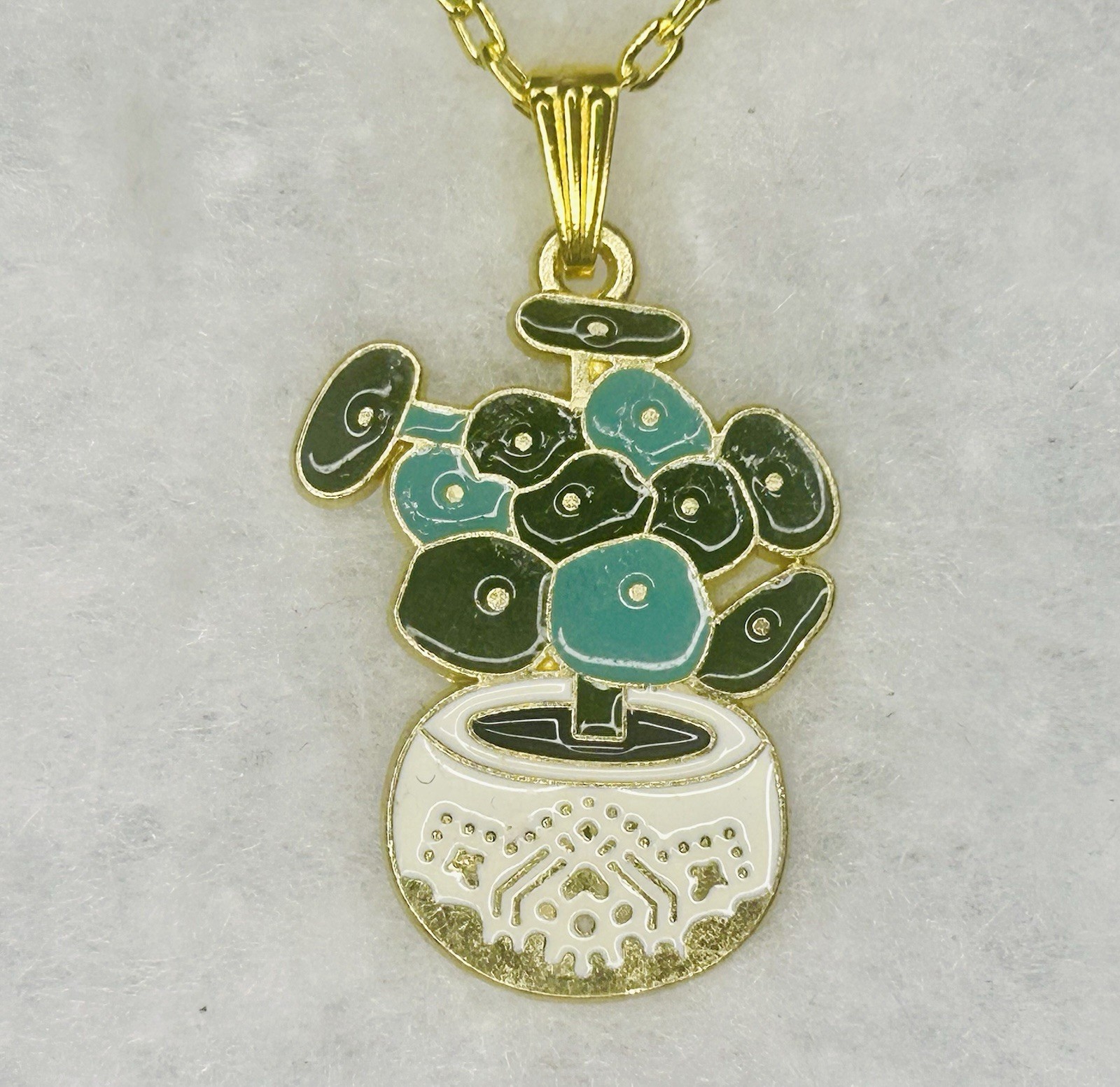 Vintage Enamel Floral Vase Pendant Necklace (c. 1978–1983)