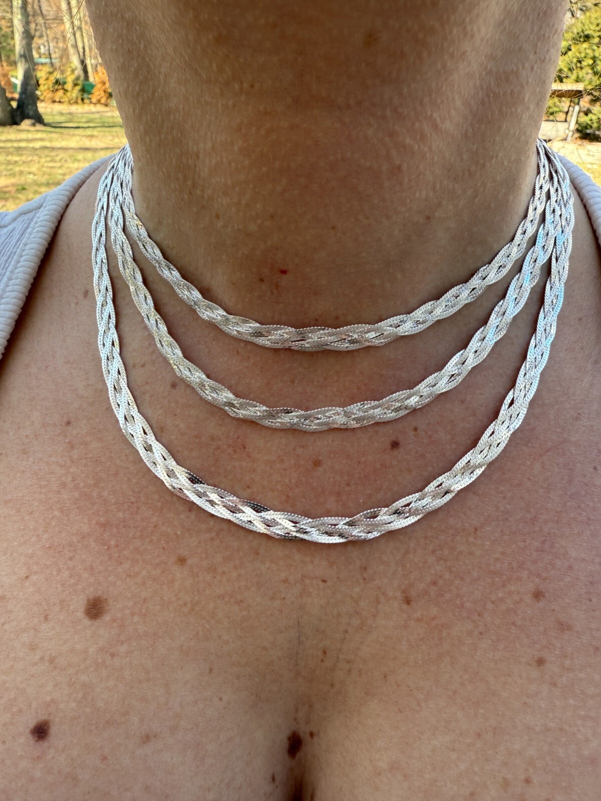Ladies Solid 925 Sterling Silver Braided Herringbone Chain Necklace 6mm 14″-22″