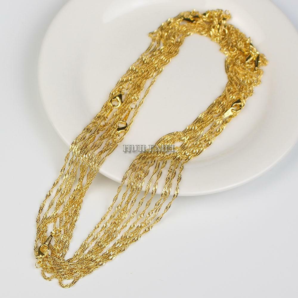 Wholesale Lots 10pcs/lot 2mm Gold Color Water Wave Chain Necklaces 16″-24″