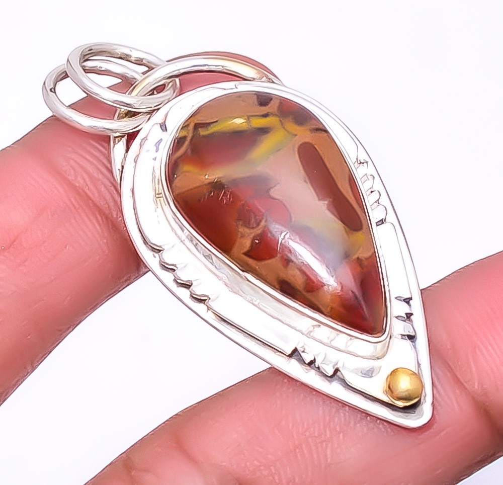 Rhyolite Jasper Gemstone 925 Sterling Silver Fine Art Pendant 2.15″ A399