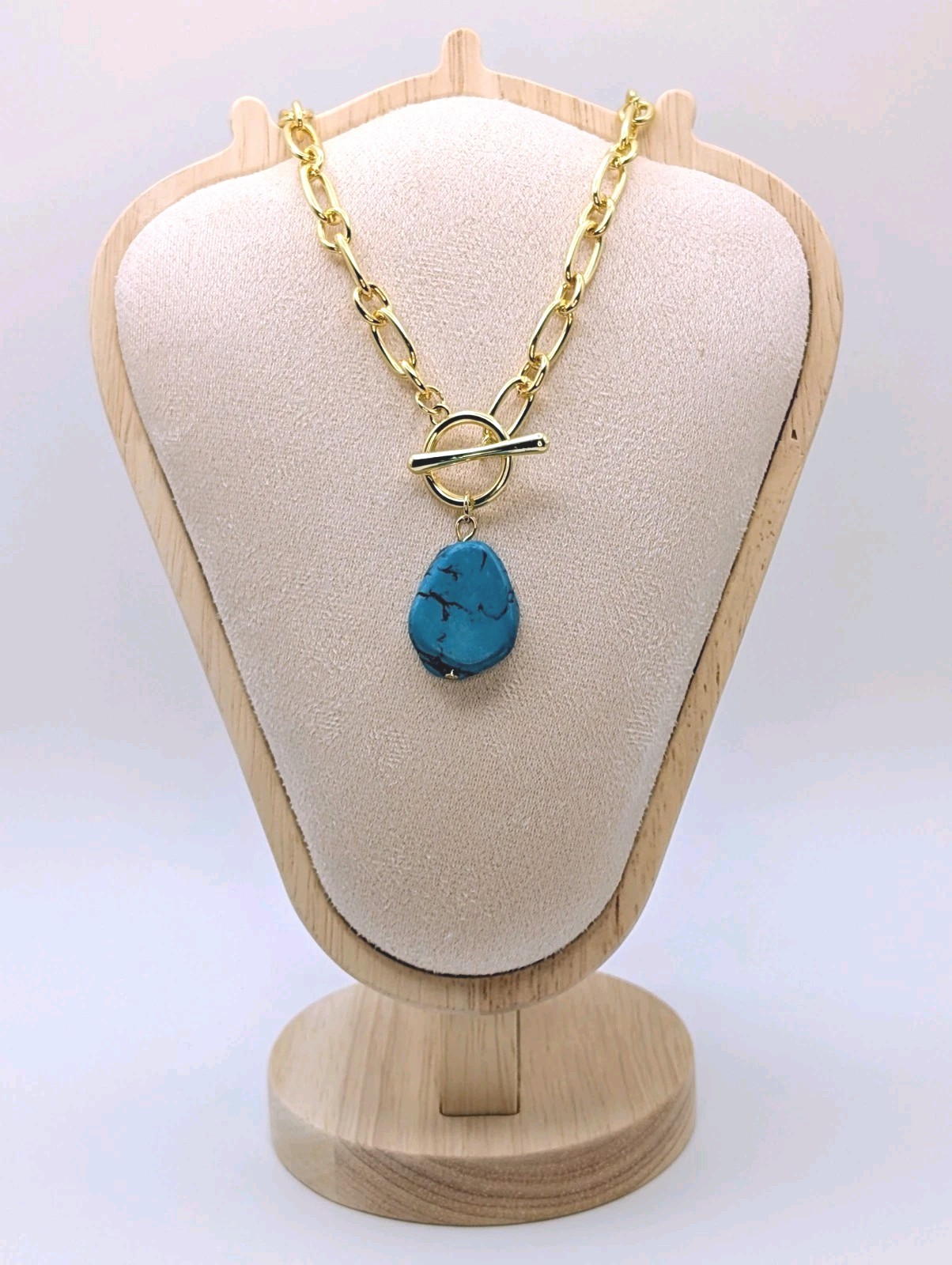 18K Gold Plated Statement Toggle Necklace Turquoise Drop Pendant Princess NWT