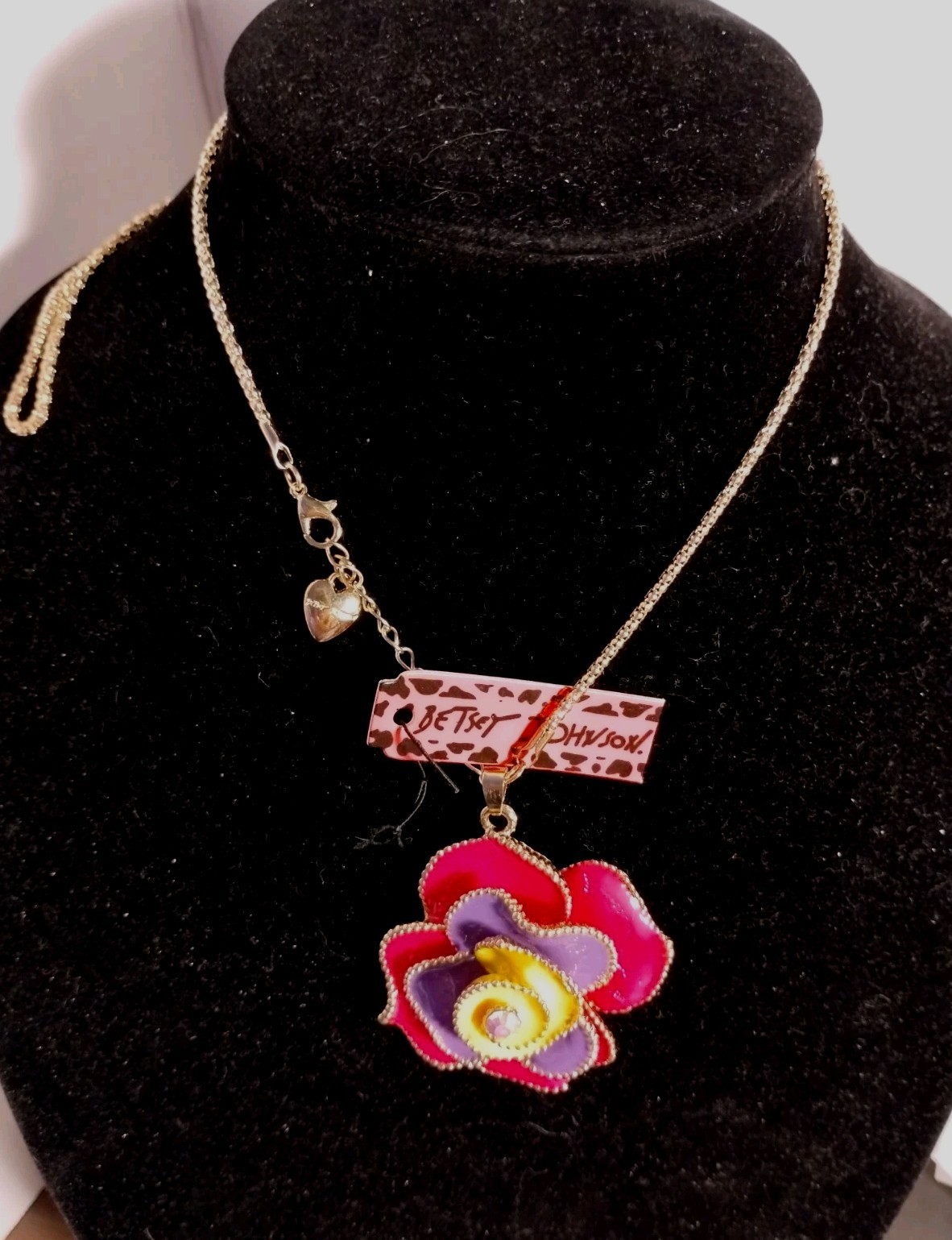 Betsey Johnson Multi Toned Pink ,Purple And Yellow Flower Shaped Necklace