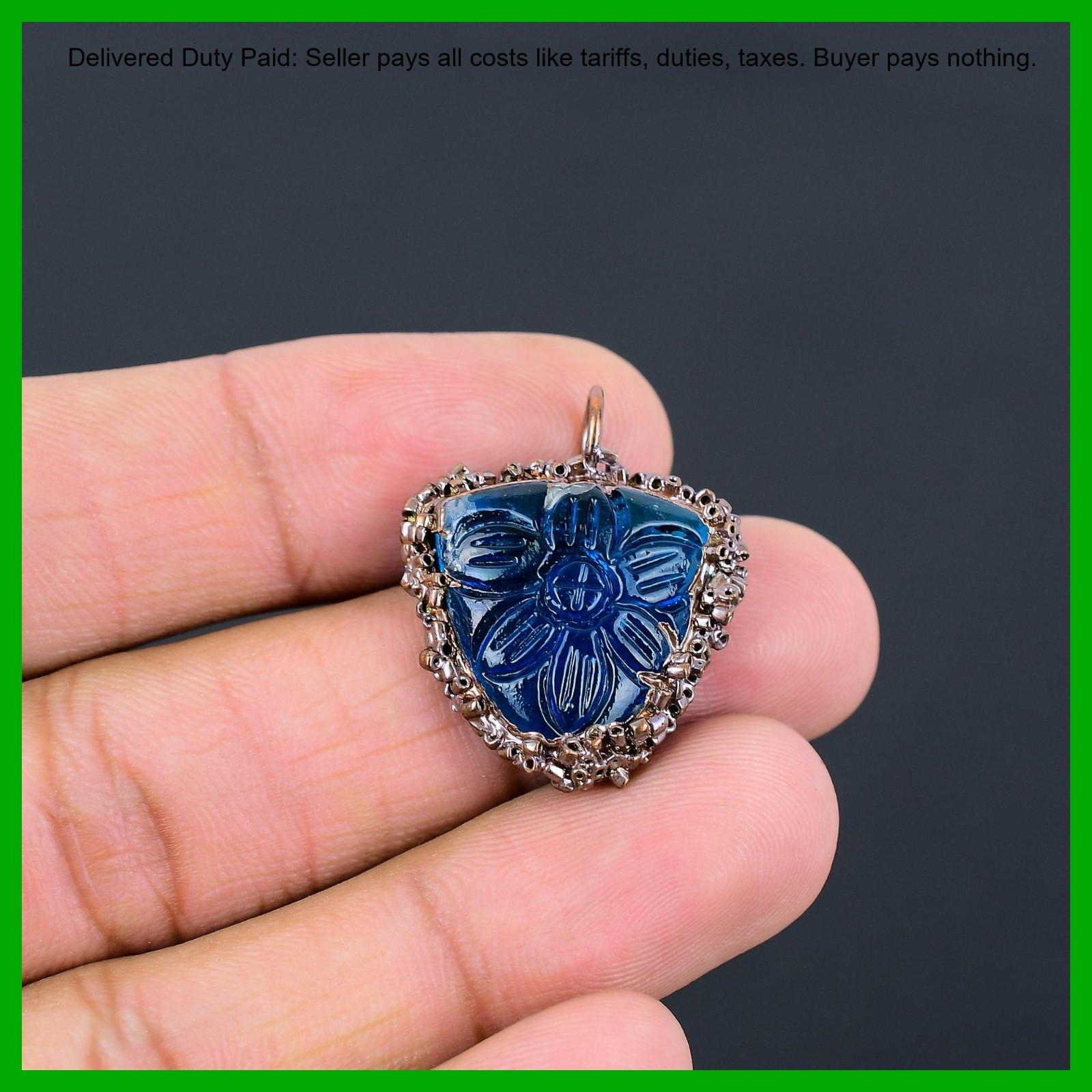 Copper Trillion Carved Apatite Stone Bezel Electroformed Mother Pendant Jewelry