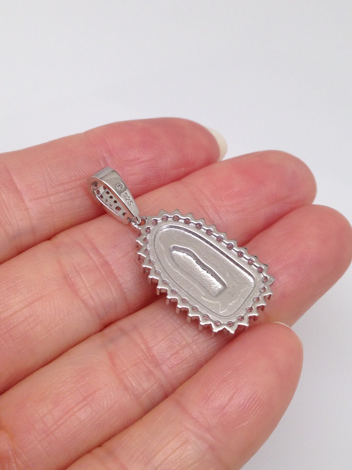 925 Sterling Silver Guadalupe CZ Pendant Women Girls 20mm(0.79″)/32mm(1.26″)