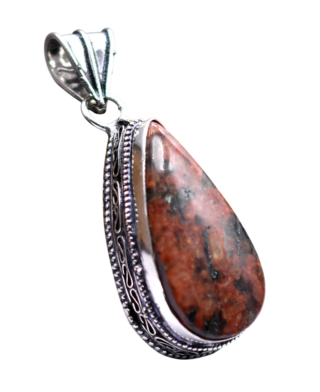 Mahogany Obsidian Natural Gemstone Silver Plated Ethnic Pendant Jewelry 2″