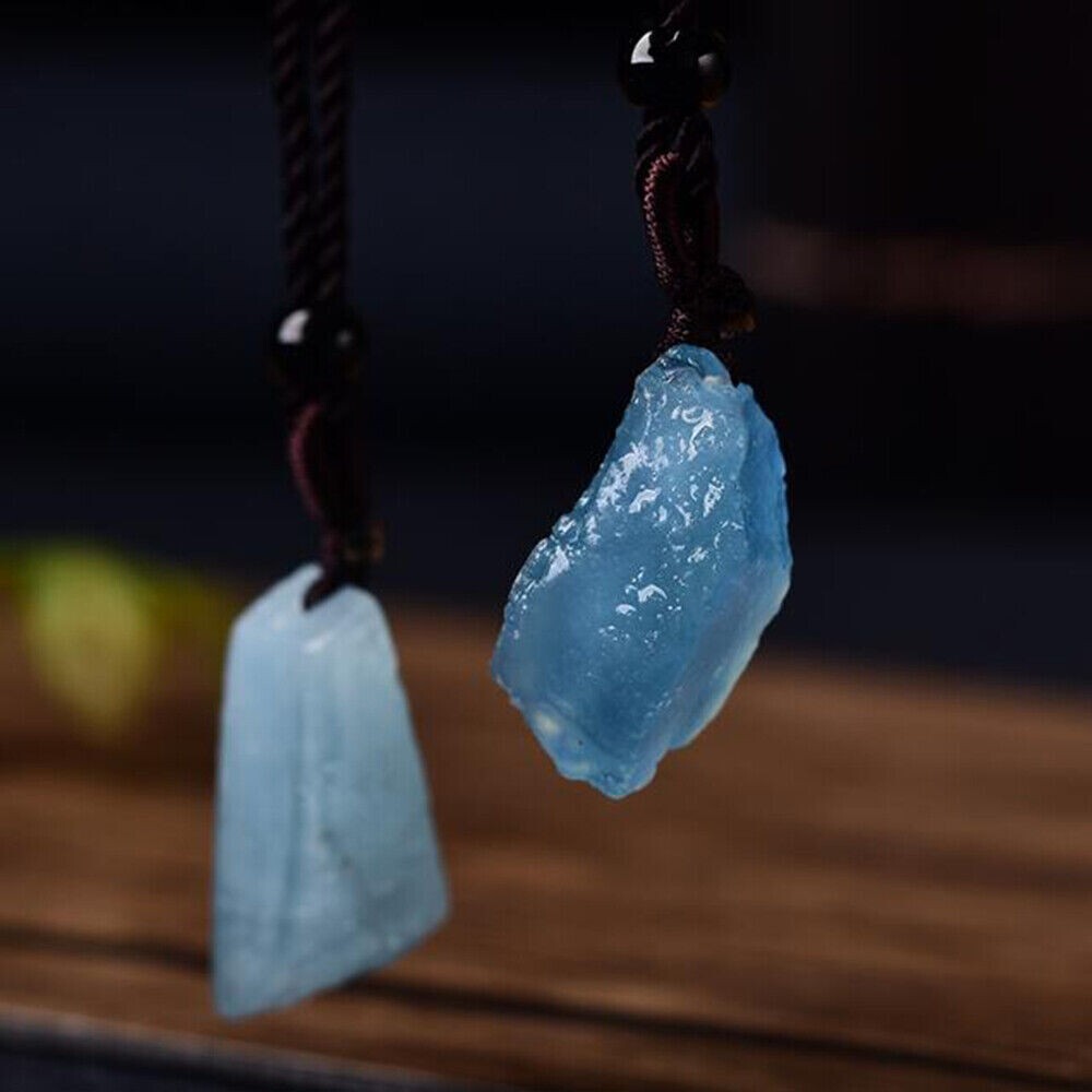Raw Aquamarine Crystal Pendant Healing Reiki Protection Women Men Necklace Gifts