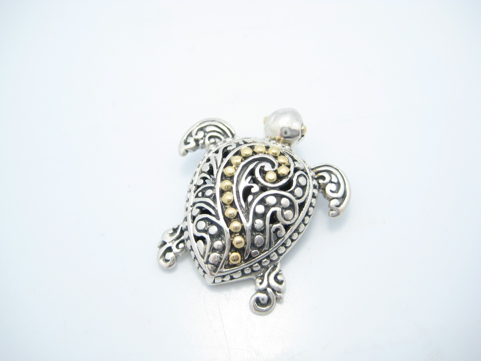 Bali Designed Sterling Silver & 18k Yellow Gold Turtle Pendant Or Charm