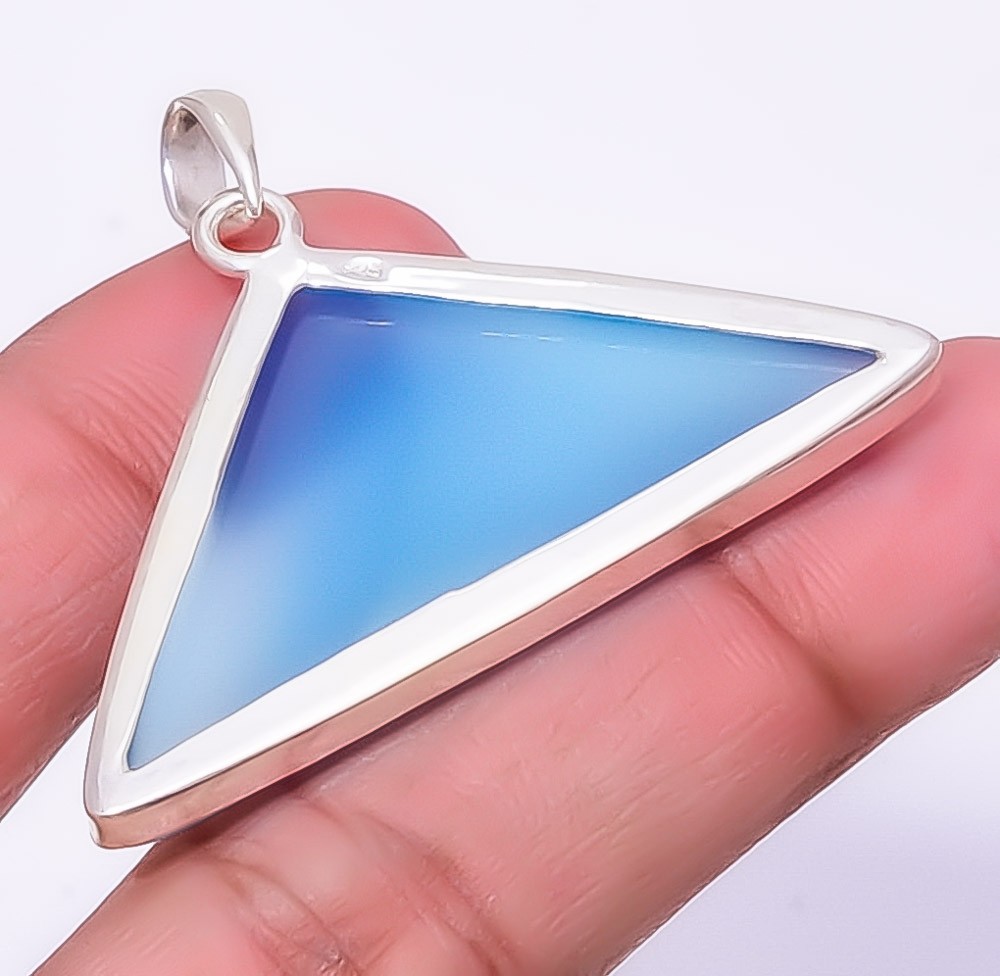 Chalcedony – Brazil Handmade Silver Plated Pendant 1.40″ P1425-60