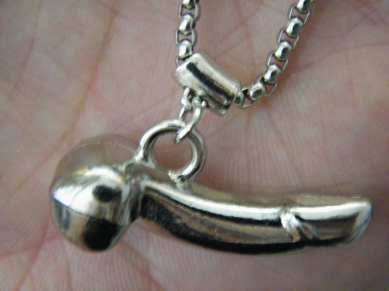 BIG PENIS Necklace Silver Dick Charm Males Junk Gay Party Gift 22″ Box Chain NEW