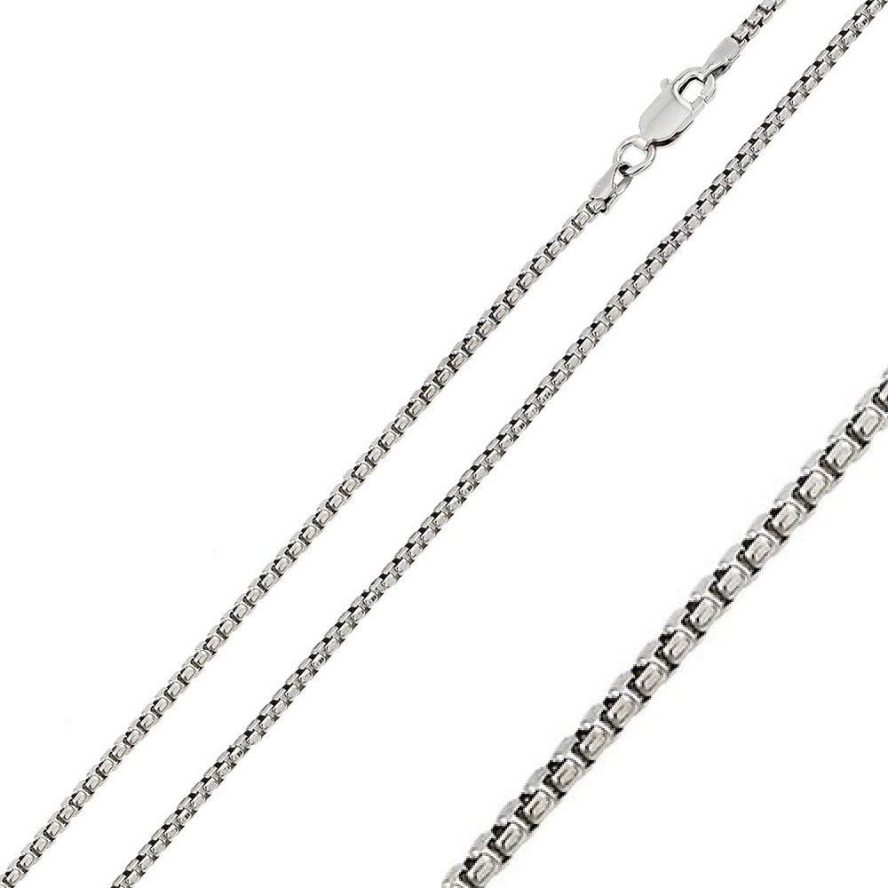 Sterling Silver Rhodium Finish ROUND BOX Chain Necklace, 1.25mm, 1.6mm, 2.0mm