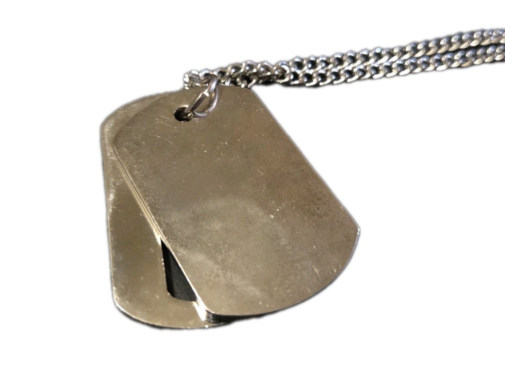 Double Dog Tag Necklace Silver Tone Clear Rhinestones 08 Bling 34.5″