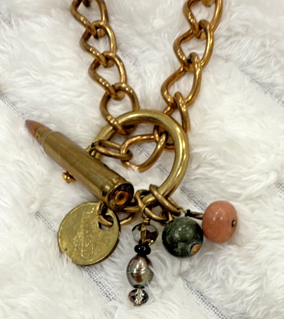 Twisted Silver Chunky Gold Tone Chain Necklace Bullet Toggle Clasp Charm 20″