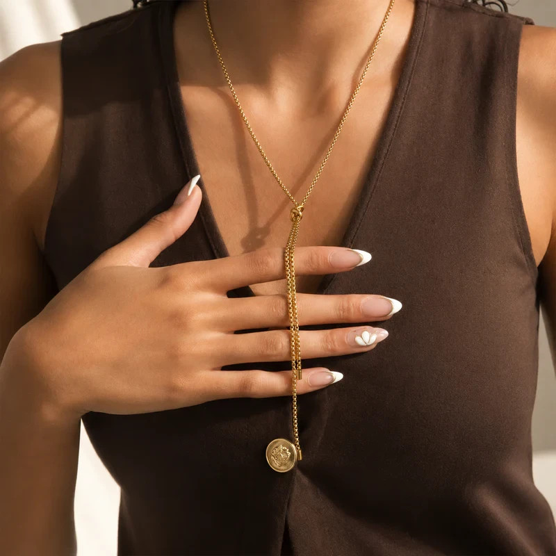 Bolo Necklace 18K Gold Plated Adjustable Sliding Chain Hypoallergenic